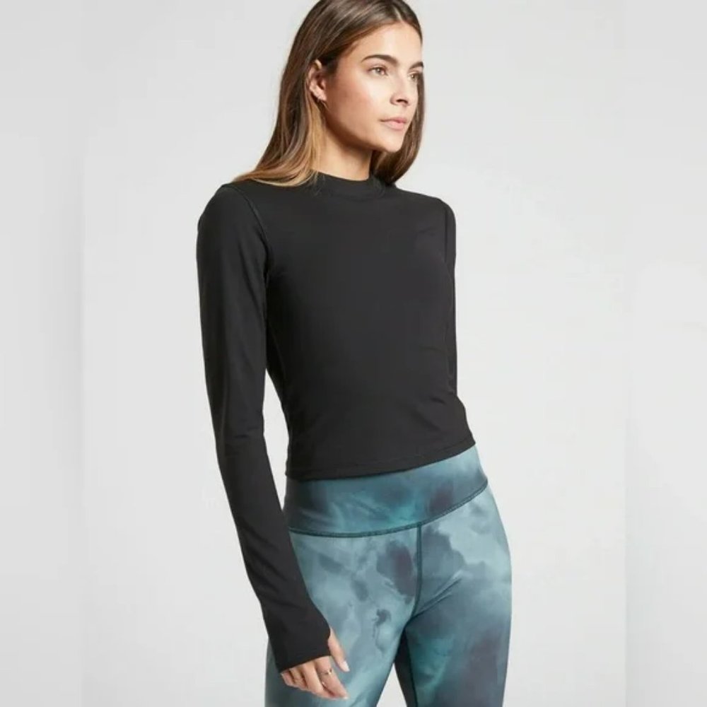 Athleta Black Shanti Mock Neck Long Sleeve Cut Out Top